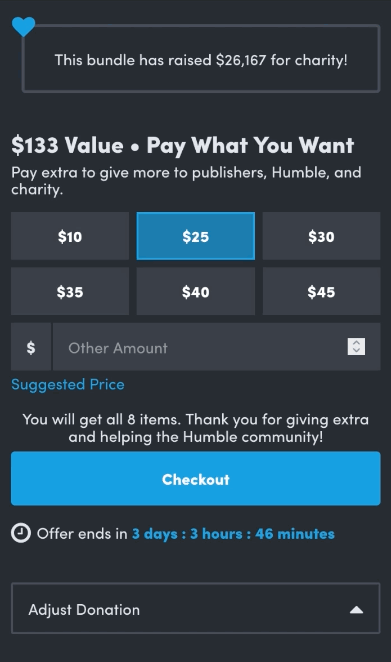 Adjust your donation on Humble Bundle
